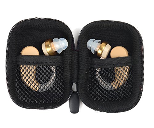 Designed Protective Case For Hearing Aid, Hearing Amplifier, Personal Sound Amplifier, Hearing Device, Listening Device, Strong Mini Case With Mesh Pocket, Universal Design (Ballistic Black) #TOP5