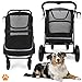 MY DUQUE – Hundebuggy Hundewagen CHAMP – XL Buggy große Hunde, geräumig, Haustierwagen, Katze, Hund, Zusammenfalten, inkl. Regencover, Getränkehalter, Stauraum, max. Last 50kg/110lb, Schwarz