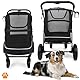 MY DUQUE – Hundebuggy Hundewagen CHAMP – XL Buggy große Hunde, geräumig, Haustierwagen, Katze, Hund, Zusammenfalten, inkl. Regencover, Getränkehalter, Stauraum, max. Last 50kg/110lb, Schwarz