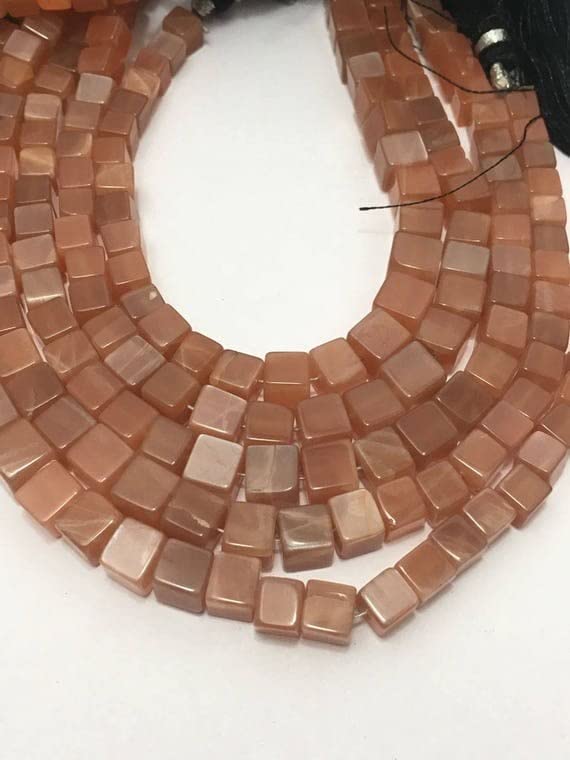Perles de lune pêche pierre semi précieuse cube box beads