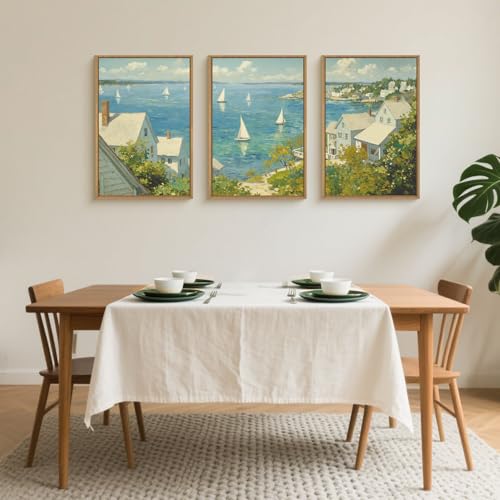 BICERE Large Coastal Sailboat Framed Canvas Wall Art Set,Summer Seascape Wall Decor,Nautical Blue Ocean Art Prints,Nature Beach Artwork for Living Room,Bedroom,Dining Room,Office-24 x36 x3 - Image 3