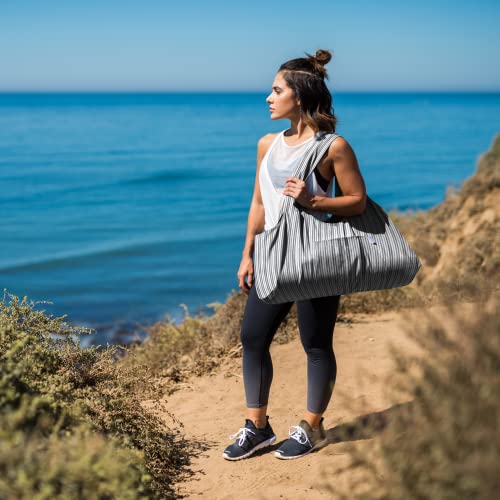 Yogiii Yoga Mat Bag | The ORIGINAL YogiiiTotePRO | Large Yoga Mat Bag or Yoga Mat Carrier with Side Pocket | Yoga Bag Fits Most Size Mats (Striped Silver Grey) - Thumbnail 3