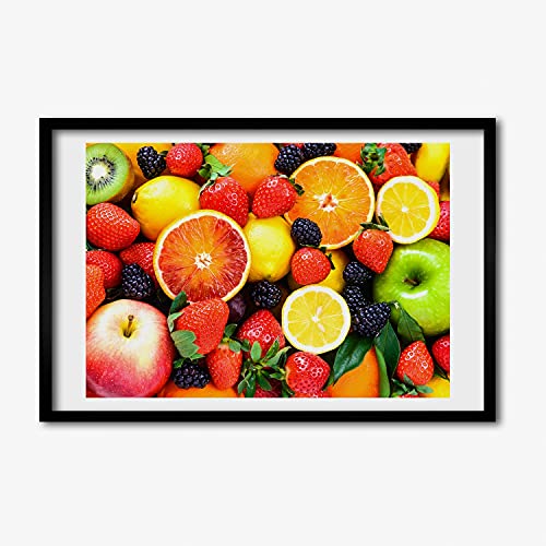 Tableau moderne owoce colores avec cadre en bois 60x40 cm pour illuminer la cuisine
