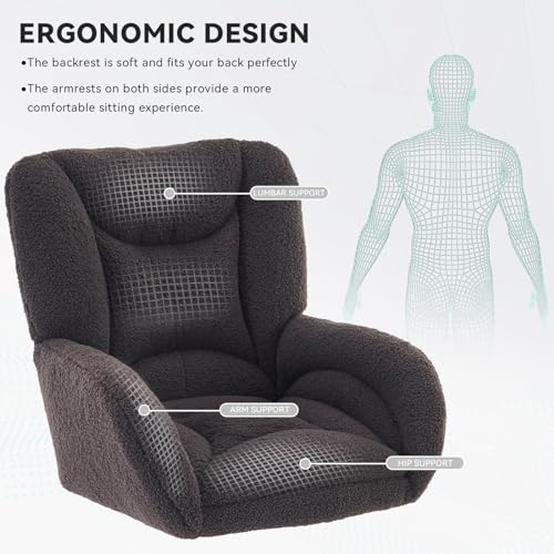 Image of FOXHUNTER Vanity Chair with Ergonomic Back & Wheels, 360 Swivel Accent Chair, Adjustable Height Home Office Chair for Living Room, Bedroom (Teddy, Dark Gray)