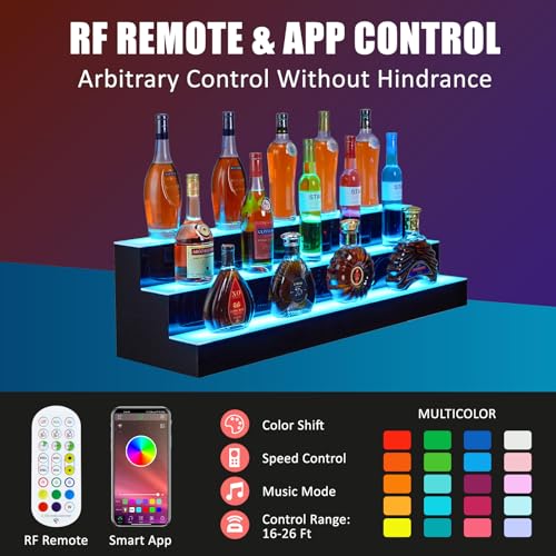 GarveeHome Wall-Mounted 3 Layer 30 Inch Display with Remote Control - Dynamic Led Lighting, Multifunctional Display, Quality Materials, Mobile Phone Connectivity