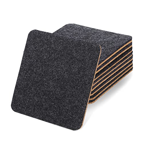 HOMOBABE Posavasos De Corcho y Fieltro Cuadrados 10x10 Cm, Doble Cara Absorbentes y Resistentes Al Calor, para Bebidas y Muebles Hogar, Oficina y Restaurante, Pack De 8 Unidades