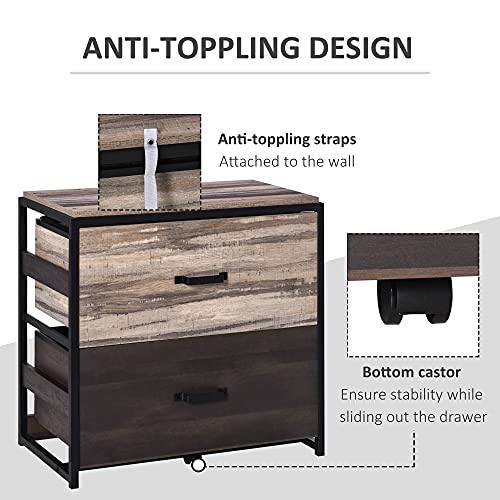 Vinsetto Office File Cabinet With 2 Large Drawers And Adjustable Metal Hanging Bars For A4, Letter And Legal Sized Files, Storage Organizer, Brown/Black #TOP6