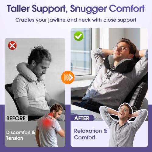 Image of CloudBliss Travel Pillow for Airplane, Memory Foam Neck Pillow for Travel, Compact Flight Pillow with Eye Mask, Earplugs, Carry Bag, Travel Neck Pillow for Long Flight Sleep, Plane Accessories, Black