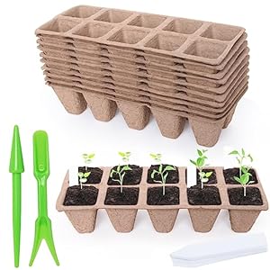 100 Cells Peat Pots Seed Starter Tray,10 Packs Biodegradable Seed Starter Pots Organic Germination Seedling Pots Plant Starter Trays with 15 Pcs Plant Labels for Vegetables Herbs