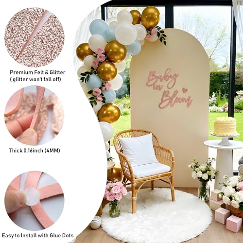 Image of Rose Gold Baby in Bloom Sign Baby Shower - Large Glitter Baby Shower Felt Banner Letters for Arch Backdrop Gender Reveal Girl or Boy Theme Pregnancy Announcement Party Wall Decorations