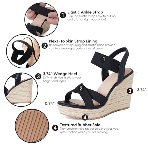mikarka Women's Open Toe Espadrilles Wedge Sandal Slip On Elastic Ankle Strap Platform Sandals Dressy Comfortable Wedges Shoe2