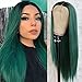 QD-Tizer Lace Front Wigs, Long Straight Hair Ombre Green Wig Glueless Heat Resistant Fiber Hair Synthetic Lace Front Wigs for Fashion Women