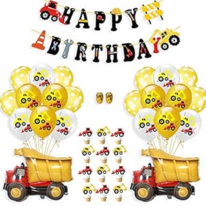 BESTZY Bouw Ballonnen 37 Pcs Truck Aluminium Ballon Bouw Verjaardagsfeestje Supplies Kit Set Decoraties Voor Kinderen…