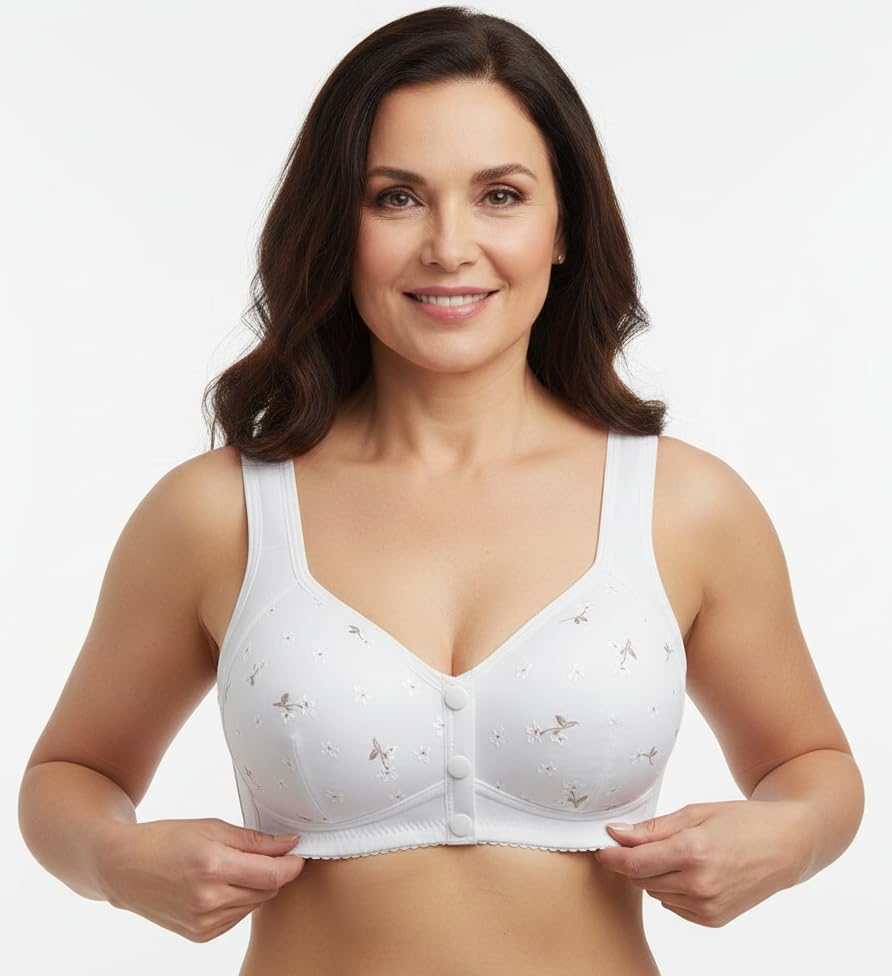 Image of Daisy Bras for Older Women No Underwire Front Closure Comfort Senior Wireless Snap Closing Bra