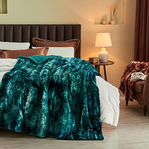 Newcosplay Super Soft Faux Fur Throw Blanket For Couch Tie-Dye Dark Teal Sherpa Fuzzy Plush Warm Blanket For Sofa Bed (Tie-Dye Dark Teal, Throw(40"X50")) #TOP1