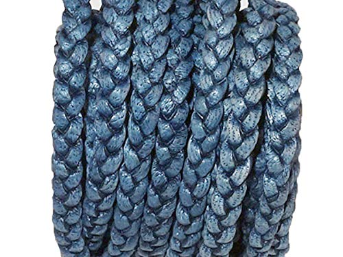 Cords Craft, 5Mm 3 Ply Flat Braided Genuine Leather Cord, Braided Leather Cord, Leather Cord, Flat Cords, Denim Color, Hand Braided, Roll Of 5 Meters #TOP8
