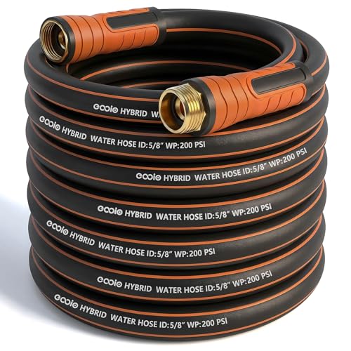 Image of Garden Hose 50 ft x 5 /8 inch, Heavy Duty Water Hose, Flexible and Durable, Kink Resistant Lightweight Hybrid Hose, Leakproof Yard Hose with Male to Female Fittings