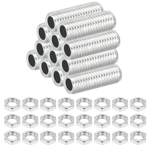 PATIKIL Tige Filetée Creuse M8 Filetage Fin pour Lampe en Acier au Carbone avec Écrou, 12 pcs 25mm Adaptateur de Filetage Tube Creux, Matériel Fixation pour...