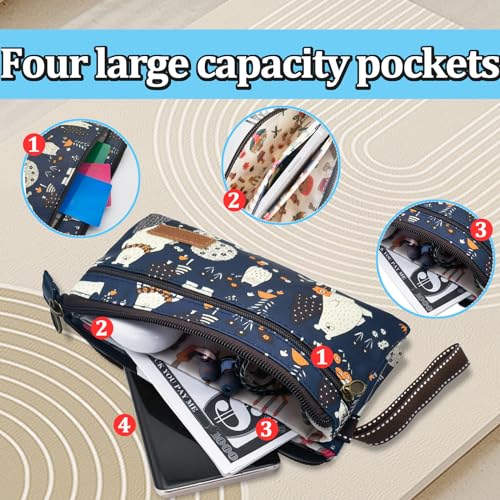 Coin Purse, Wristlet Clutch Purse with Compartments, Zipper Coin Pouch Wristlet Wallet Cartoon Animal Print Wristlet Casual Bag for Shopping, Dating, Travel (cats)3