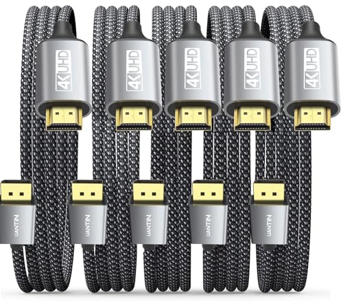 UANTIN 5-Pack 4K DisplayPort to HDMI Cable 10Ft | 1080P@120Hz,1440P/2K@60Hz Uni-Directional DP to HDMI Male Braided Cord Display Port to HDMI Cable for Desktop,Dell,Lenovo,ThinkPad,HP,AMD,NVIDIA