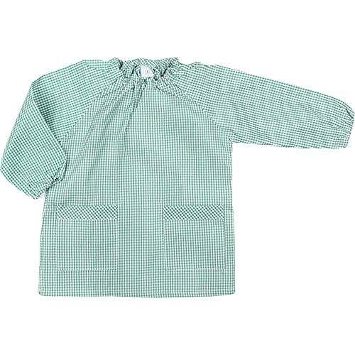 H HANSEL HOME Bata Escolar Babi Escolar Infantil Sin Botones Niño y Niña Elástica en Puño y Cuello Color Liso - Verde 2-3 Años