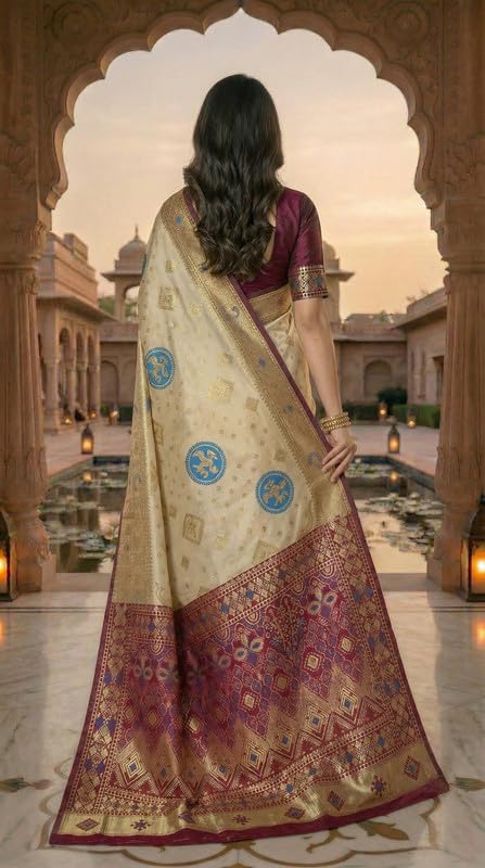 Image of C J Enterprise Women's Pure Soft Silk Saree With Blouse Piece For Wedding (Diamond-Patola)