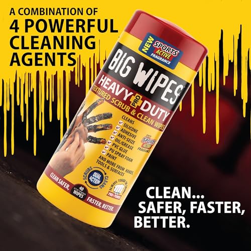 Image of BIG WIPES Heavy Duty Industrial Hand Cleaning Wipes, Textured Scrubbing Degreaser Wipes for Mechanics and Tool Cleaner - 40 Count Canister (2 Pack)