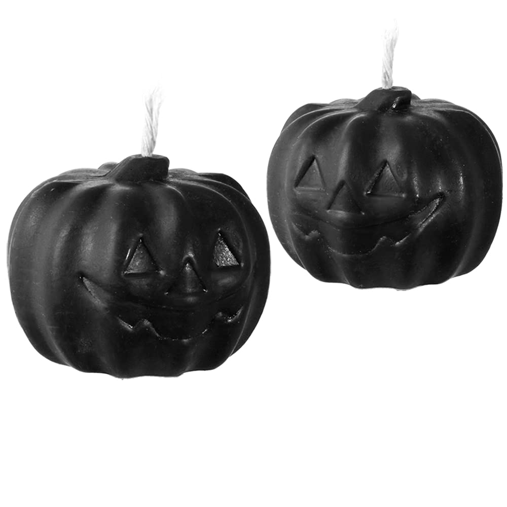 NKlaus 2X Halloween Beeswax Pumpkin Candle 4,5x6,5cm Black Autumn Decoration Party 37008