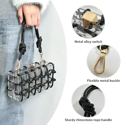 Image of Acrylic Clutch for Women Clear Purse with Rhinestone, Sparkly Evening Bag Party Prom Wedding Cocktail, Black