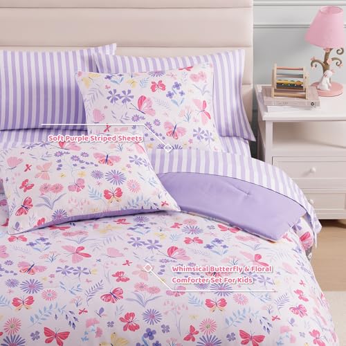 Full Size Comforter Sets with Sheets for Girls-7 Pieces Full Size Bedding Sets with Pink Comforter, Sheets, Pillowcases & Shams for Kids (Cute Botanical Flowers, 76" X 86")