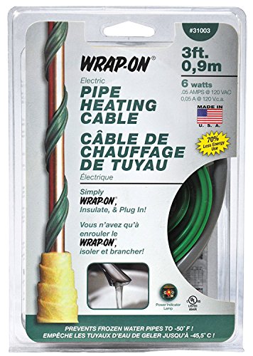 Wrap-On Pipe Heating Cable - 3-Feet, 120 Volt, Built-in Thermostat, Low Wattage - 31003 , Green