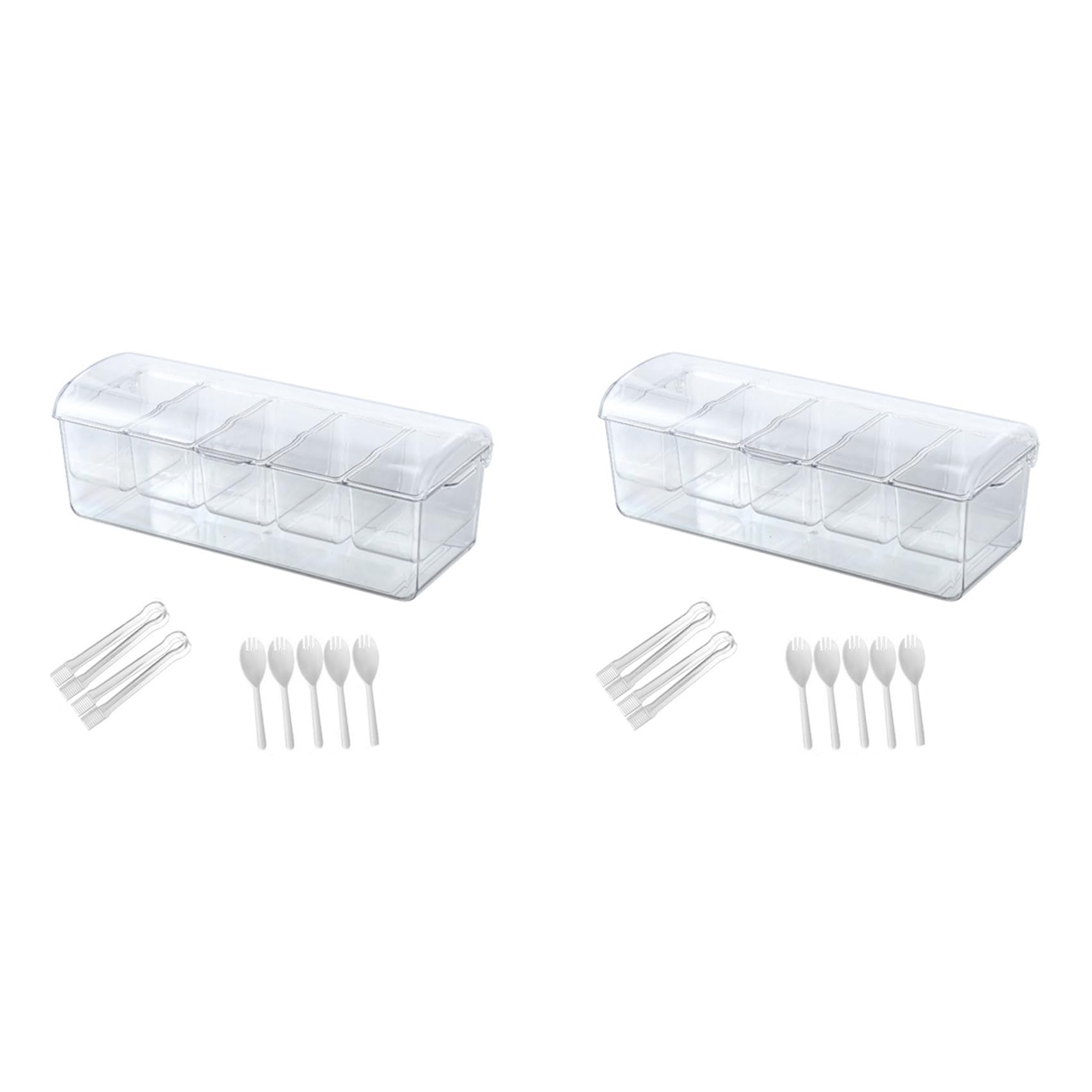 Hndhbfgrt 2X Ice Chilled Condiment Tray with 5 Containers, Condiment Server with Lids, Serving Tray Platter for Bar Accessories