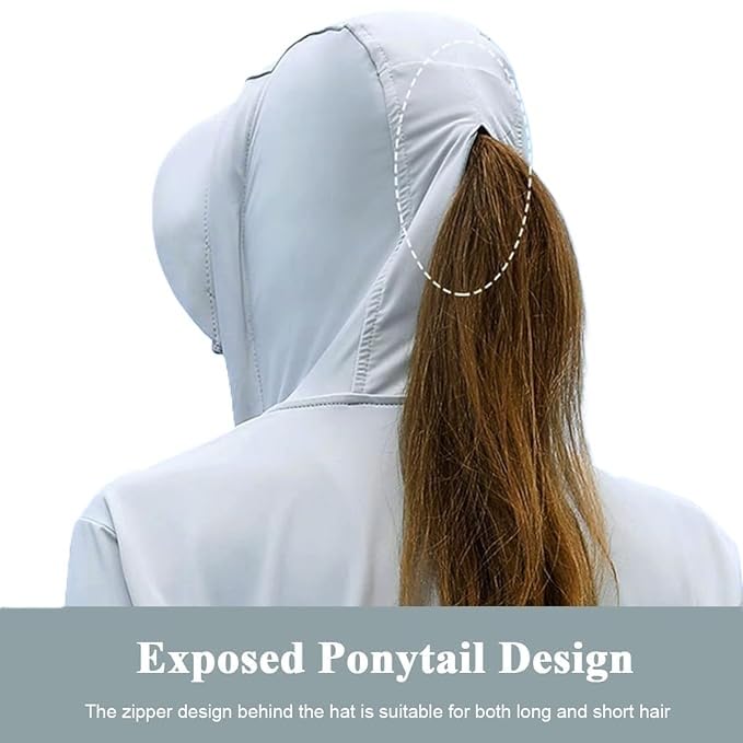Image of Alexvyan Size-L Grey Women's UV Protection Jacket, Lightweight Summer Sun Screen Hoodie with Visor, UPF 50+ Protection for Outdoors, Shirt Full Zipper Sun Protection Jacket- FIT 50-65 KG