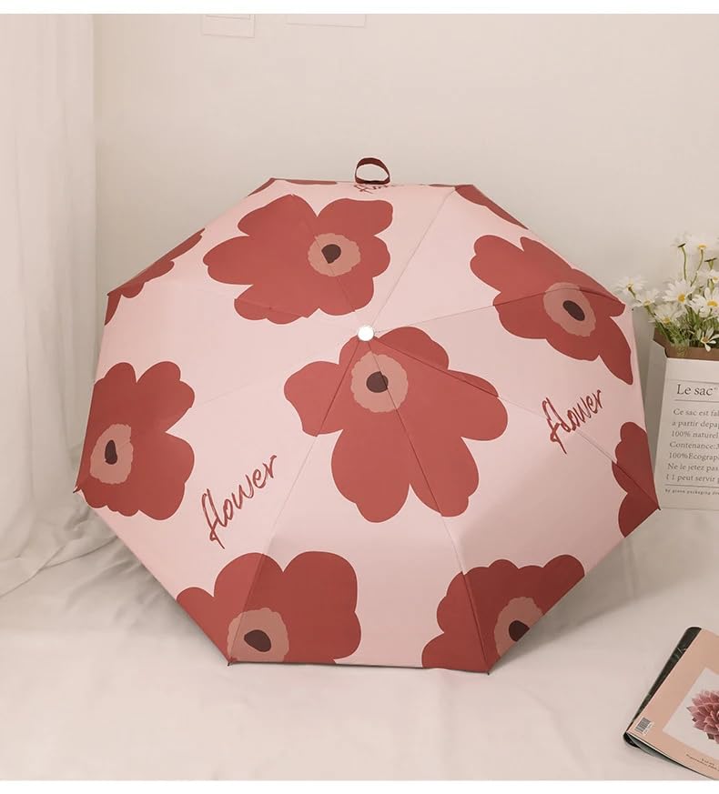Image of The Purple Tree Colorful Floral Print UV Protection Umbrella for Women & Men | Auto Open & Close Folding Umbrella | Windproof, Lightweight, Travel Umbrella with Sun UPF 50+ Protection