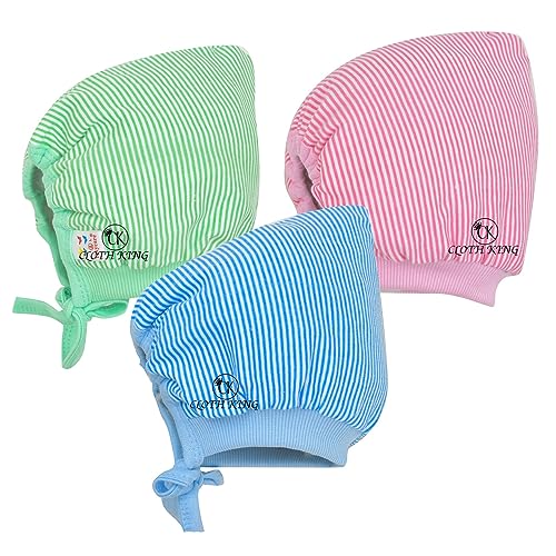 Image of Presents Newborn Baby Strip Print Caps Soft Cotton Hosiery Caps with Double Layer(Pack of 3).