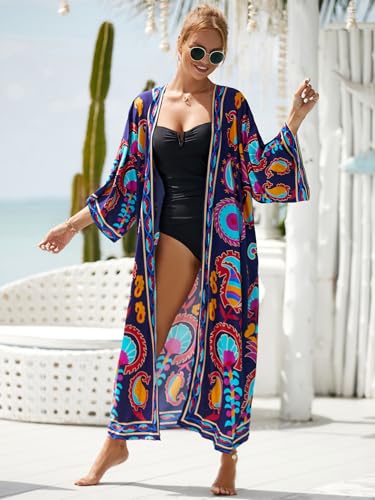 Image of Women's Kimono Cover Up Long Beach Dress Swimsuit Cover Ups Colorful Cardigan Lightweight Robe for Swimwear