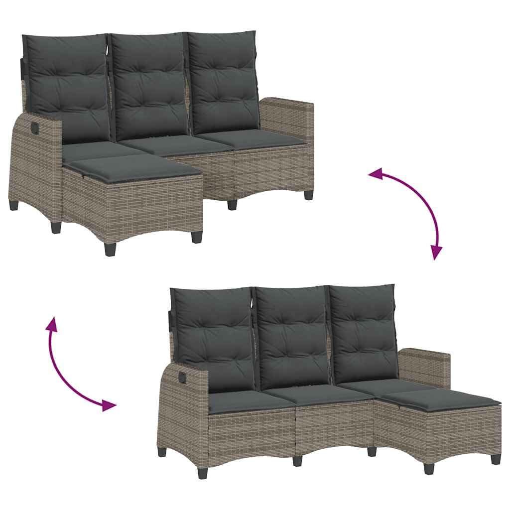vidaXL Gartensofa mit Liegefunktion Kissen L-Form Grau Poly Rattan, Gartensofa, Sofa mit Liegefunktion, Außensofa, Outdoor Sofa, Terrassensofa