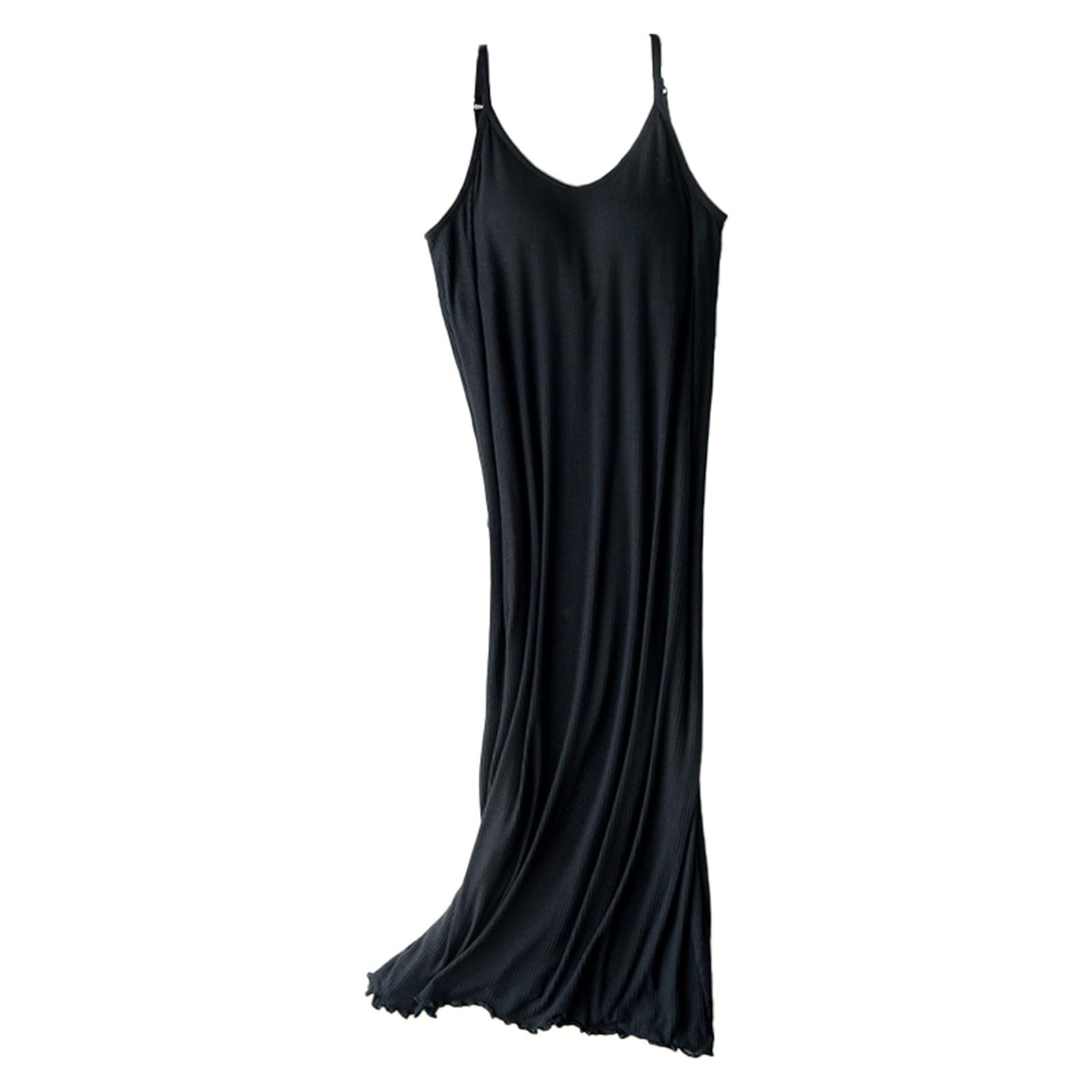 Generic Camisolas y chalecos para mujer, camisón largo para mujer, camisón sexy de cuello redondo, ligero, sin mangas, con almohadillas de brasier, camisola para mujer, vestidos de camiseta sin mangas, Negro,
