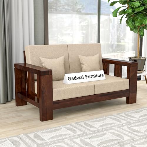 Image of Solid Sheesham Wooden 2 Seater Sofa Set - Two Seater Sofas with Comfortable Cushion | Wooden Sofa 2 Seater for Living Room Home & Office Furniture Decor (Walnut, Haney2 Seater)
