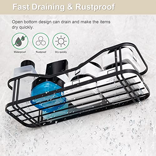 Mxarltr Adhesive Shower Caddy Shower Shelves, Shower Shelf For Inside Shower, No Drilling Wall Mounted Shower Basket Shelf With 3 Hooks, Kitchen Spice Rack Bathroom Shower Organizer 3 Pack, Black #TOP1