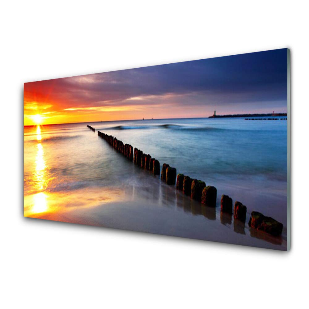 Tableau en Verre Trempé 100x50 cm de Haute Qualité - Déco Murale Design Sun Sea Tulup