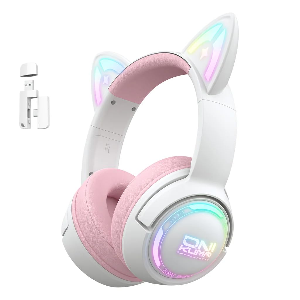Audífonos Gamer Onikuma GT838 Inalámbrico Rosa RGB Cat Ear