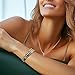 Tyebiva Gold Natural Stone Beaded Healing Bracelets Set for Women, 3pcs Trendy Elastic Stretch Stackable Amazonite Gemstone Bead Friendship Bracelet Fashion Jewelry Couple Gift.