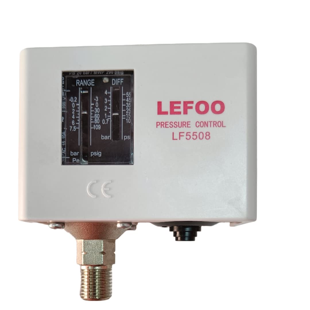 LEFOO Pressure Switch/Pressure Control Switch for Pressure Boosting Pumps Range 0.2 to 7.5bar Thread size 1/4" BSP Std (LF5508 LPS)