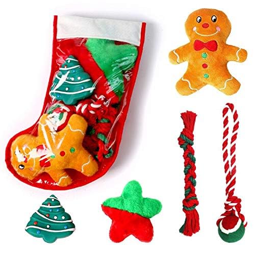 Highland Farms Select Christmas Dog Stocking Gifts Set, Festive Puppy Stocking Variety Pack with Squeaky Toy