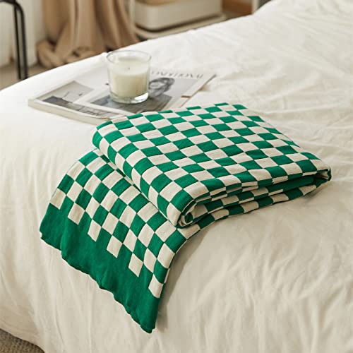 Yiruio Throw Blankets Checkerboard Chessboard Checkered Lightweight Ultra-Thin Comfort 100% Pure Cotton Knit For Home Decor Bed Couch Sofa (60" L X 79" W, Sage Green) #TOP4