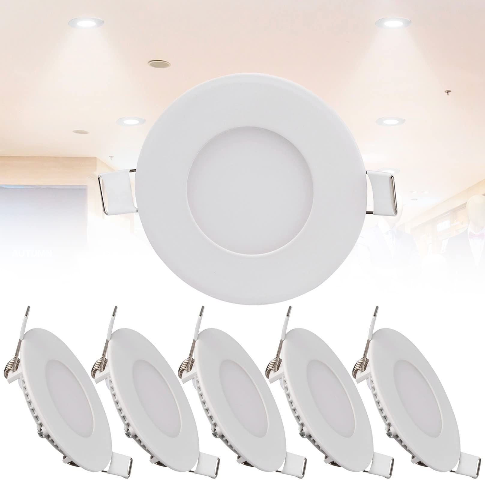 TTiiLoe 3W LED Recessed Lighting 3 Inch, 6500K Cold White LED Ceiling Can Spotlight, Hole Φ 70 mm, 180LM Downlight for Ceiling Hallway Living Room, 6 Pack