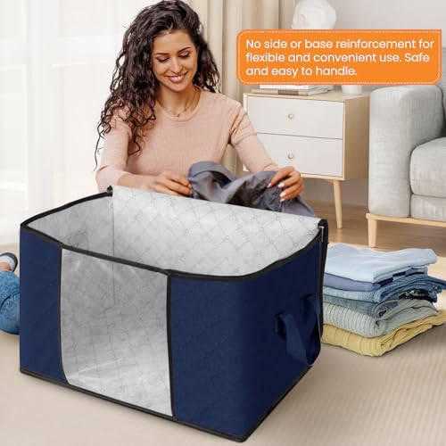 Image of Fab totes 24 Gallons Clothes Storage,Foldable Thick Fabric Blanket Storage Bags,Containers for Organizing Bedroom, Closet, Clothing, Comforter,Organization with Handle (6 Pack,Blue)