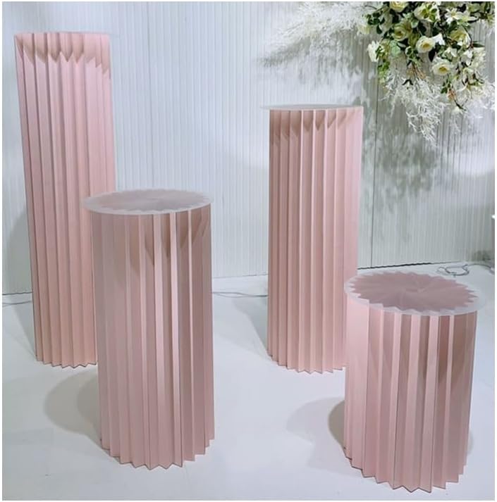 4 Pcs Green Foldable Roman Pillars, 11.8in Cylinder Table Columns, Decorative Pedestal Stands for Outdoor Weddings & Party Centerpieces