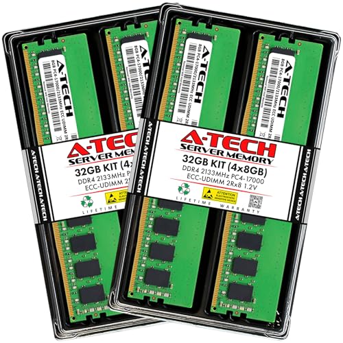 Image of A-Tech Server 32GB Kit (4x8GB) DDR4 2133MHz PC4-17000 ECC UDIMM 2Rx8 Dual Rank 1.2V ECC Unbuffered DIMM 288-Pin Server & Workstation RAM Memory Upgrade Modules (A-Tech Enterprise Series)